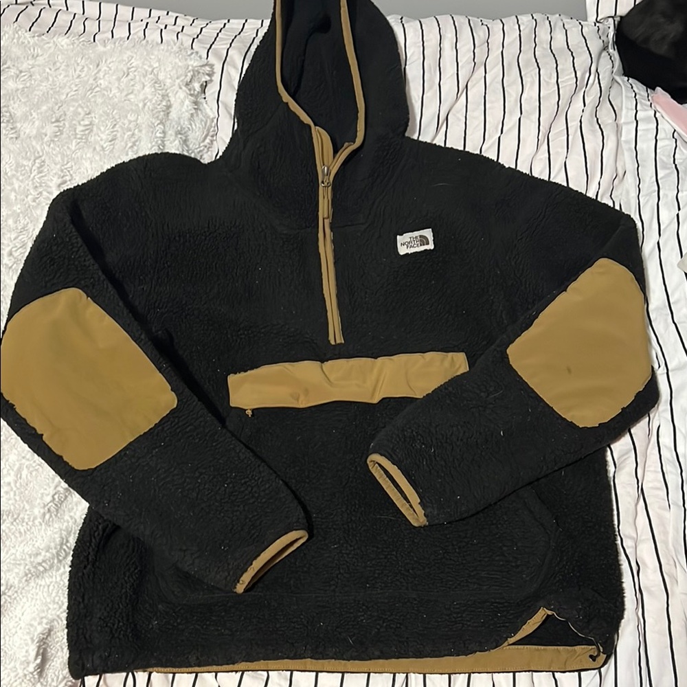 The North Face Black and Tan Zip Up Sweater with Hood